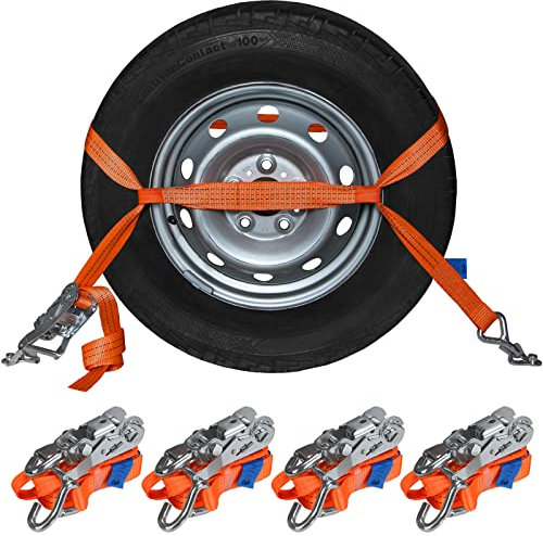 Correas tensoras de Rueda 4 Piezas 2,9 m Cintas de Amarre para el Transporte de Coches 2000 Dan 50mm DIN EN 12195-2