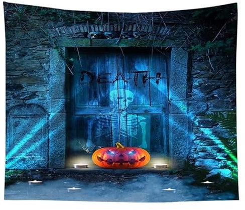 EHOMERY Wandteppich Länglich Wandtuch Querformat Bunt Aquarell-Halloween-Dekoration Fenster Wand Teppich Klein Wandbehang Deko Wandschmuck Groß Wohnzimmer Wanddekoration 130X150Cm