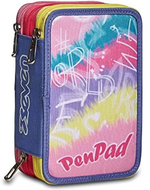 Seven Mäppchen, Mehrfarbig, Federtasche für Schreibwaren, Etui mit Stiften, Kugelschreiber, & mehr, 3 Fächer, Mädchen & Jungen, Schule - Grundschule, XXL Pen PAD Regenbogen