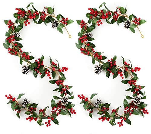 Weihnachtsdeko Girlande Vines Weihnachten Dekoration: Blosmon 2Pcs Weihnachtsdeko Amerikanisch Beerengirlande Blätter Girlanden mit Tannenzapfen Weihnachtsgirlande für Haustür Tisch Türrahmen Kamin