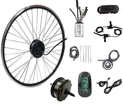 TOOJUN E-Bike Umrüstsatz Hinterrad, 24V/36V/48V Elektrofahrrad-Kits 250W bürstenloser und zahnloser Rotationsfliegen-Hinterradnabenmotor und LCD6-Meter,48V/250W-26inch