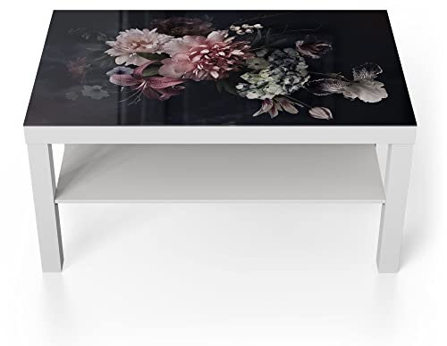 DEQORI Glastisch | weiß groß 90x50 cm | Motiv Blühende Pracht | ausgefallener Beistelltisch aus Glas | Hochglanz Couchtisch fürs Wohnzimmer | moderner Couch Tisch mit Design