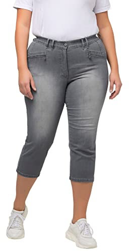 Ulla Popken Damen große Größen Übergrößen Plus Size 7/8-Jeans Mony, Elastikbund, Reißverschlusstaschen hellgrau Denim 44 818466904-44