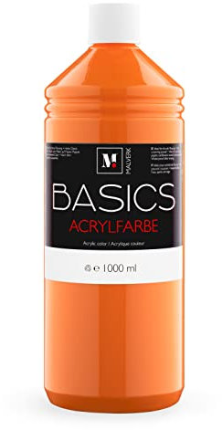 Malverk Basics® - je 1000ml hochwertige Acrylfarbe | Malfarbe | Made in France | auch geeignet für Acryl Pouring | schnell trocknend | wasserfest und lichtecht | auf Wasserbasis | Orange