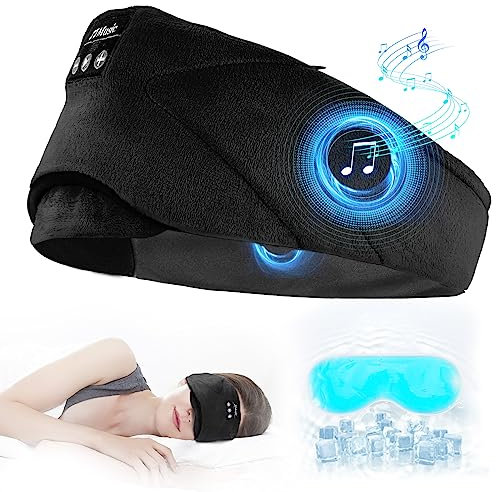 Schlafkopfhörer Bluetooth Luckits Schlafmaske Musik Kabellos Kühl-/Warmtherapie Waschbar Reise Musik Spielen Lautsprecher Mikrofon Freisprecheinrichtung für Schlafen, Nickerchen, Yoga, Büro (Schwarz)
