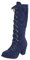 Pizzo Mid vitello Retro Casual Donne Heels Boots Fashion Up Shoes Vintage spessi stivali da donna Stivali Gambale 40cm (Blue, 40)