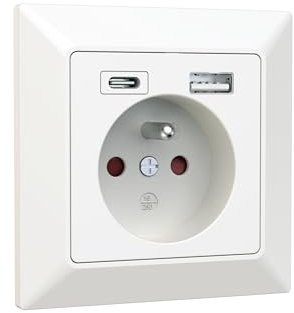 UCOMEN Prise Murale,Prise Multiple USB Type A et Type C max2.8A,Prise Electrique 250V Charge de Tous Les Appareils Mobiles,pour Bureau,Domicile,Ect.Blanc (1 pack)