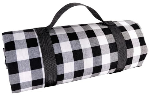 Les Jardins de la Comtesse - Nappe de Picnic Rectangulaire à Carreaux Noirs Montaigne - Coton et Revers Etanche Polyester - 280 x 140 cm - Noir/Blanc - 8/12 Personnes - Tapis/Couverture Pique Nique