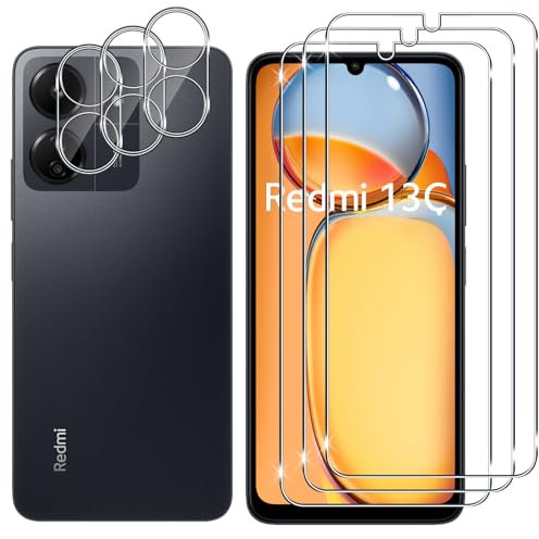 Lutree Protector de Pantalla para Xiaomi Redmi 13C 4G/ POCO C65, 3+3 Piezas Cristal Templado+ Protector de Lente de Cámara, 9H HD Anti-Arañazos Vidrio Templado Película Protectora para Redmi 13 C 4G