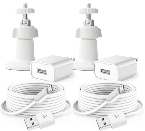 Wandhalterung und Ladegerät für SimpliSafe Kamera, Arlo Q, Arlo Pro (nicht für PRO 2), Arlo GO 1, Essential Spotlight, Wyze Cam Pan v3 v2, Blink, Yi Home, Kasa Cam, Netzkabel, 4,5 m, 2 Stück