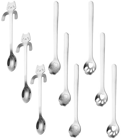 Lot de 9 Cuillères à Griffes de Chat en Acier Inoxydable - Cuillère à Dessert Mignonne - Cadeau pour Femme - Décoration de Cuisine - Idéal pour les Amoureux des Chats