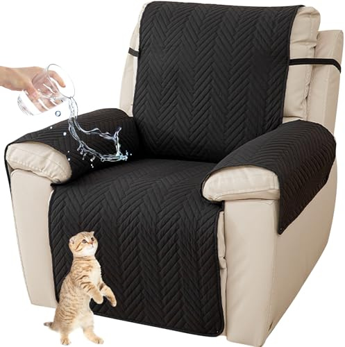 NNSMUN Sesselbezug Sesselschoner Sessel-Überwürfe Relaxsessel Sesselauflage Relax, Recliner Chair Cover Antirutsch Husse mit Armlehnenschoner und langem Fußteil (Schwarz,55x200CM)