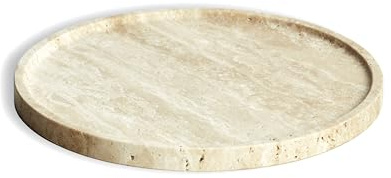 PHINILUX Travertine Marble Vanity Tray, Round Ottoman Tray Minimalist Modern Decorative for Bathroom, Kitchen, Nightstand, Jewelry Ring Dish Holder, Table Accents Decor (Beige Travertine)