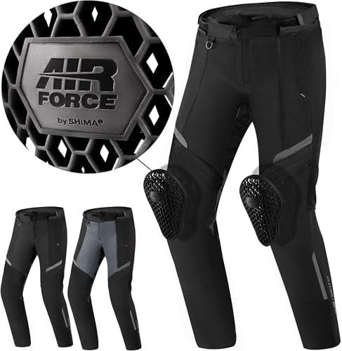 SHIMA RUSH Pantaloni Moto Uomo con Protezioni 4 Stagioni | AIRFORCE Protezione Ginocchio | Pantaloni da Moto Impermeabile Estiva Tuta Giacchetta Touring (Nero, Uomo, Pantalone, Taglia XXL)