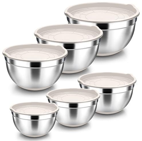 Herogo Lot de 6 bols mélangeurs en acier inoxydable avec couvercle hermétique 6,7 L/3,3 L/2,5 L/1,5 L/1,2 L/0,7 l, bols empilables pour cuisine/pâtisserie/rangement, passent au lave-vaisselle