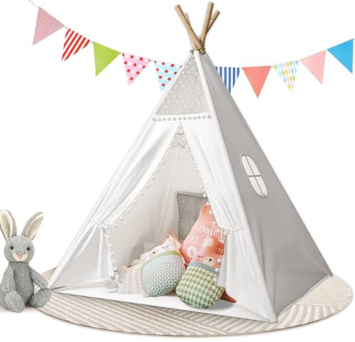 Cathpetic Tipi Zelt für Kinder,Kinder Spielzelte,Kinderzelt für Drinnen Outdoor,Spielzimmer für Kinder,Mehrzweckzelte für den Innen und Außenbereich,Reisweiß