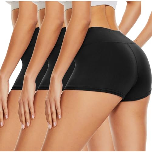 DDOBB Radlerhose Damen Kurz Shorts Unter Kleid High Waist Sportshorts Bauchweg Unterhosen Hotpants Blickdichte Sporthose Boxershorts Gym Leggings(schwarz*3, S-M)