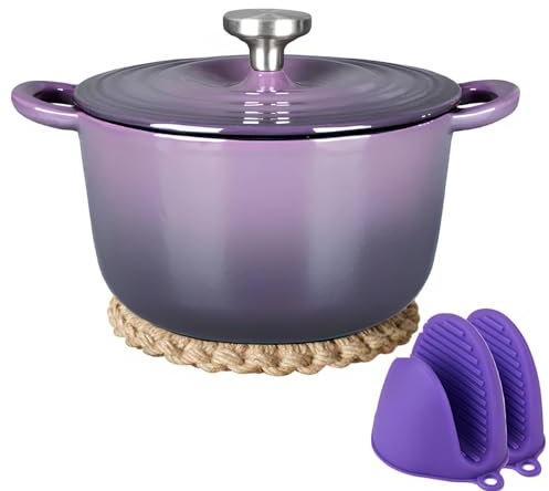 DYHQQ Enameled Cast Iron Signature Sauteuse Oven 2L Dutch Oven Pot with Lid Non Stick Dutch Oven Cast Iron Pot Round Oven Safe up to 500°F With Silicone Braided Fittings