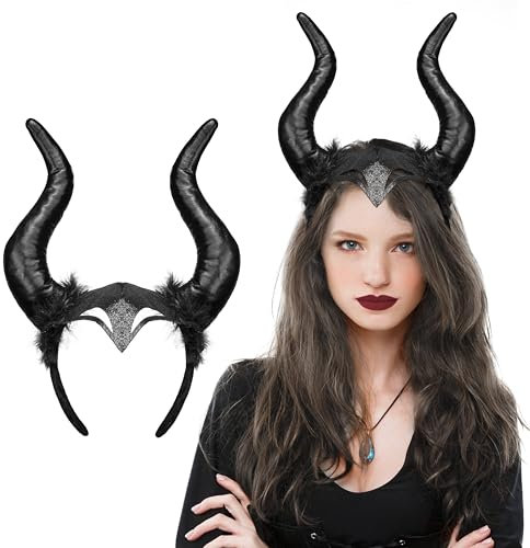 Spooktacular Creations Halloween-Stirnband mit Teufelshörnern, schwarzer Teufel, Widder, Hörner, Kopfbedeckung für Kinder, Erwachsene, Halloween, Succubus, Teufel, Kostüm, Party, Verkleidung