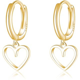 Reffeer Massive 925 Sterling Silber Herz Tropfen Creolen für Frauen - Huggie Ohrringe (B-Gelb)