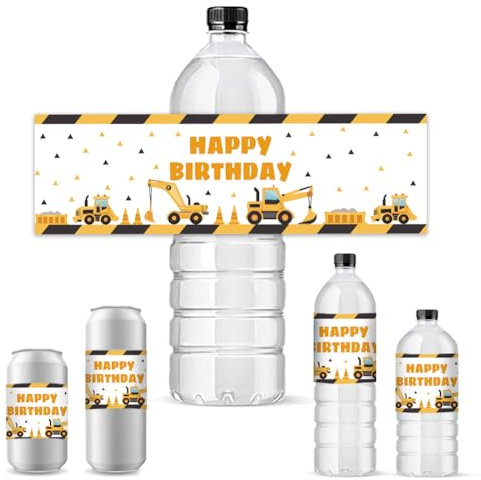 PH PandaHall 30pcs Etiquetas de botellas de agua Adhesivas, Etiquetas de botellas de agua Happy Birthday Etiquetas impermeables Etiquetas de decoración para excavadoras de cumpleaños