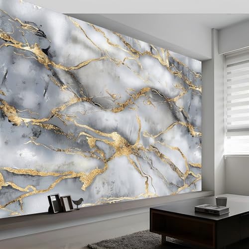 3D Wall Mural Marble Stone Stripes Print Photo Wallpaper, Luxury Non-Woven Wall Mural Decoration Poster Picture Design Modern 350 x 256 cm (W x H) Mural for Living Room Kids Bedroom