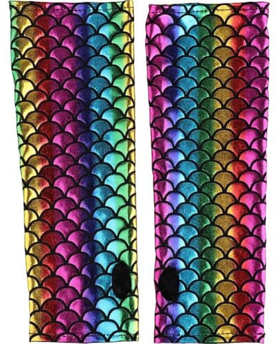 HiyyFloy Glänzende Meerjungfrau-Skala-Handschuhe, Damen, Fischschuppen-Bedruckte Fingerlose Handschuhe, Armstulpen, Bunt, Polyester, Einheitsgröße, Halloween-Party-kostüm