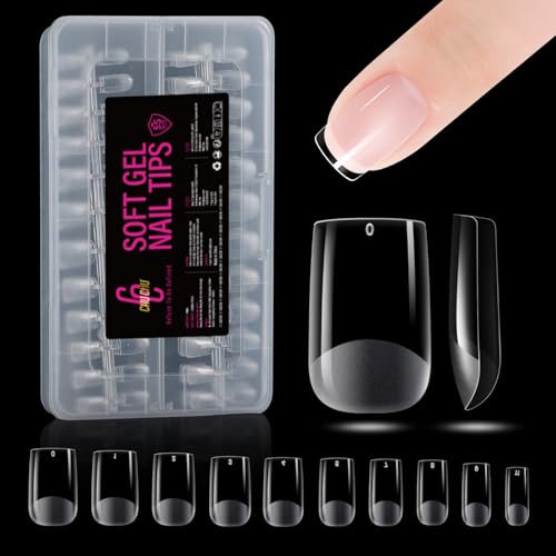 CHUCHU Capsule Americaine Ongle Gel: Court Carré Faux Ongles PMMA 216 Pièces 12 Tailles, Soft Capsule Pose Americaine Ongle Transparente en Résine