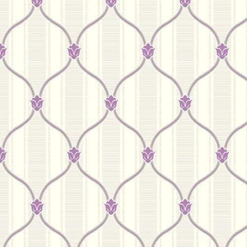 Floral Trellis Lilac Wallpaper - Stylish Classic Traditional Design - Acrylic Coated Trendy Feature Wall