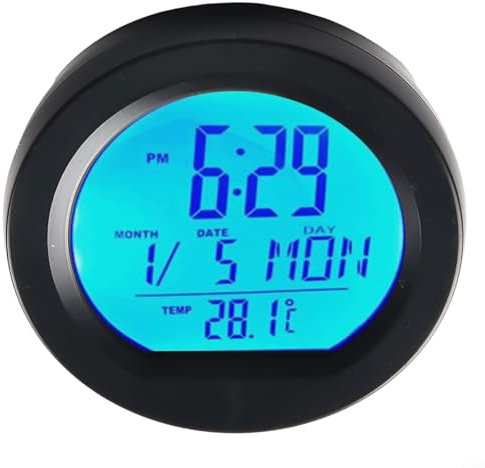Zilimontt Orologio digitale LCD per auto, misuratore di tensione della batteria, misuratore di temperatura, indicatore del misuratore di temperatura, caricatore USB per auto, termometro e voltmetro