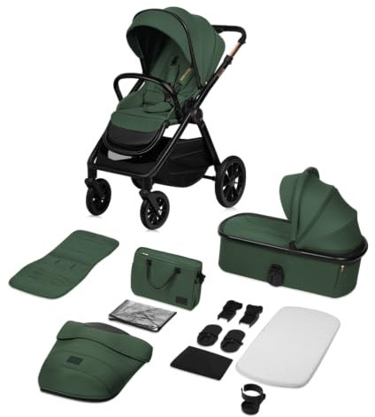LIONELO LAYLA 2 in 1 Kombikinderwagen Kinderwagen 0-48 Monate bis 22 kg, Babywanne bis 9 kg, Rückenlehne und Fußstütze Verstellbar, AiryDots, 360° Schwenkbare PU-Räder, Vollständige Federung