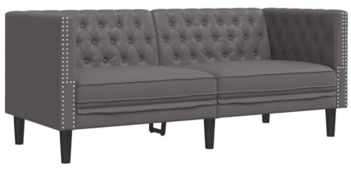 vidaXL Chesterfield Sofa 2-Sitzer, Couch mit Armlehnen Rückenlehne Stützbeine, Polstersofa für Wohnzimmer, Couchgarnitur, Grau Kunstleder