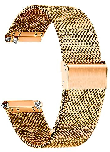 TStrap Bracelet Montre Metal Maille - Or Rose Dégagement Rapide Bracelets pour Homme Femme - Métallique Mesh Watch Strap Connectée Boucle - 10mm 12mm 14mm 16mm 18mm 20mm 22mm