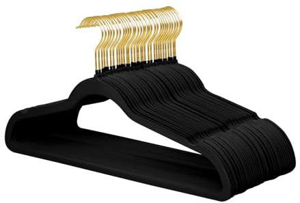 ManGotree Velvet Kleiderbügel, rutschfeste Filz-Anzugbügel mit 360 Grad drehbarem Goldhaken, ultradünne platzsparende Kleiderbügel für Mantel, Anzüge, Hemd, Kleid, Hose (32 Stück, Schwarz)