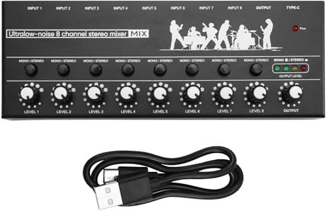 Uxsjakjsd Professioneller 8-Kanal-Stereo-Mixer Tragbarer Sound-Audiomixer mit Low-Noise-Funktion für die Aufnahme Von Instrumenten