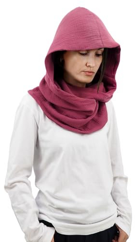 DigiTizerArt Mittelalterliche Leinen Baumwolle Cowl Hood Schal Vintage Goth Cape Kostüm Accessoire Multifunktionale Mode Pullover Schal Kapuzenschal Cowl für Männer Frauen (Burgundy)