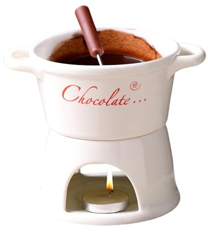 XINBAIJI Schokofondue Tasse Set,Keramik Schokoladenfondue Tasse,Schokoladenfondue-Becher Schmelzbecher mit Gabel und Teelichtr für Schokolade,Käse,Karamell (Cremig)