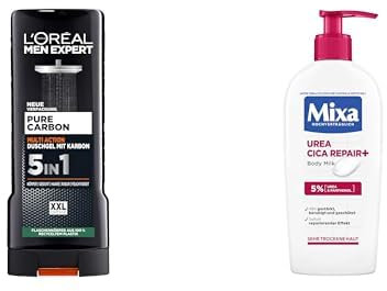 Duschgel- & Pflegeset: L'Oréal Men Expert XXL 5in1 Duschgel und Shampoo & Mixa Urea Cica Body Lotion, Reinigt, repariert & schützt, für sensible Haut & trockene Haut