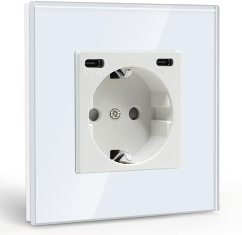 BSEED Steckdose mit USB C(5 V 2.1A),Unterputz Steckdose (Typ C und Typ C),16A 250V 1 Fach Wandsteckdose,2*USB C Einbausteckdose Geeignet für Phone,Pad-86mm*86mm,Weiß