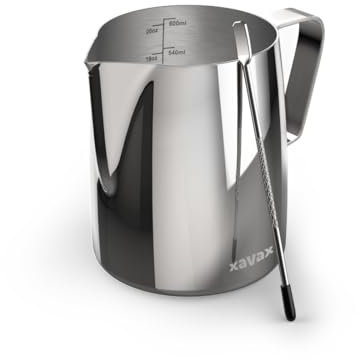 Barista Milchkännchen mit Latte-Art-Stift, Edelstahl, 600 ml, silberfarben