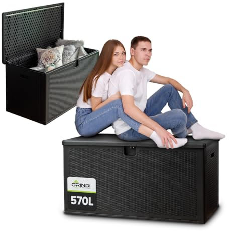 Grindi - Aufbewahrungsbox mit Deckel - Auflagenbox Rissa I - Gartenbox - Kissenbox 570 L - Outdoor Schrank - Paketbox - Sitzbank mit Stauraum - Gartenhaus - Geräteschuppen - Truhe mit Deckel