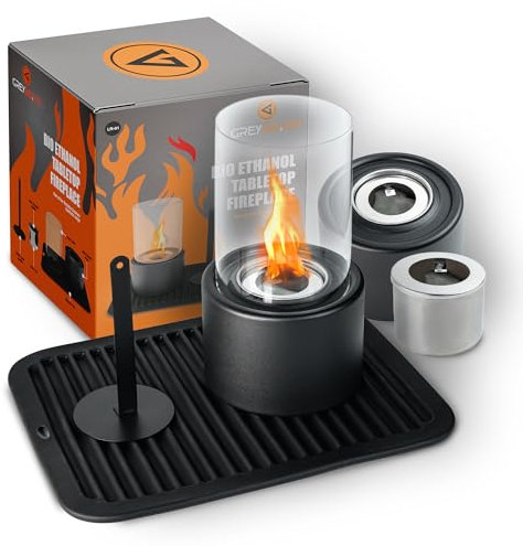 GB Fires Large Bioethanol Table Top Fire Pit | With Protective Silicone Mat and Metal Flame Snuffer | Portable Indoor/Outdoor Tabletop Fireplace | Mini Burner Using Smokeless, Bio Ethanol Fuel