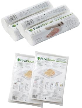 FoodSaver Lot de 4 rouleaux thermoscellables 20 cm x 6,7 m + 96 sacs 20,3 x 29,2 cm (2 x 48), sans BPA, compatible avec machines sous vide