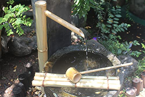 DSeenLeap Bambus-Wasserspiel, Wasserspeier mit Pumpe, Gartendekoration, Wasserfall, Japanisches Gartenelement im Freien,B,Kreativität,