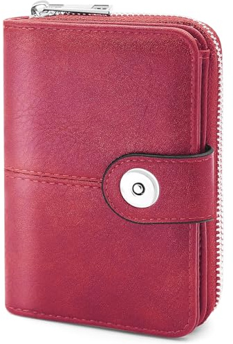 Portefeuille Femme Cuir Porte PU Petit Porte Monnaie Femmes RFID Blocage Porte Carte Femme avec 8 Fentes pour Cartes Portefeuilles avec Fermeture éclair Poche à Monnaie (Rose Fuchsia)