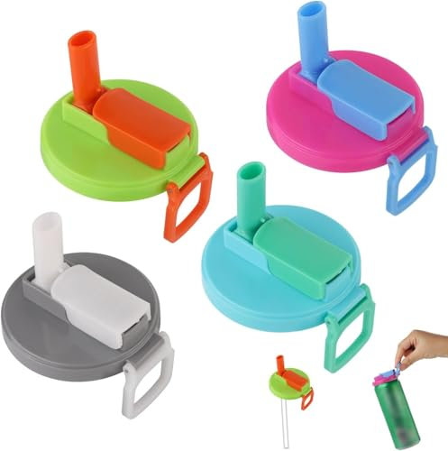 4 Pack Soda Can Cover with Straw | Mixture Colors Spill-Proof Soda Can Lids | Soda Can Lids For Drinks Cans | Reusable Drinks Supplies Fit For Standard Canned Beverage Beer Juice Seltzer Fizzy Drink