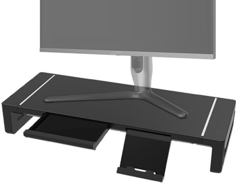 Generico Monitor Stand Riser, Height Adjustable Computer Stand, ABS, Steel Foldable 20.47 Inch Adjustable with Drawer Risers for Workplace, Desktop, Printer Table, Home, TV, and Laptop, 52x20x8.5cm