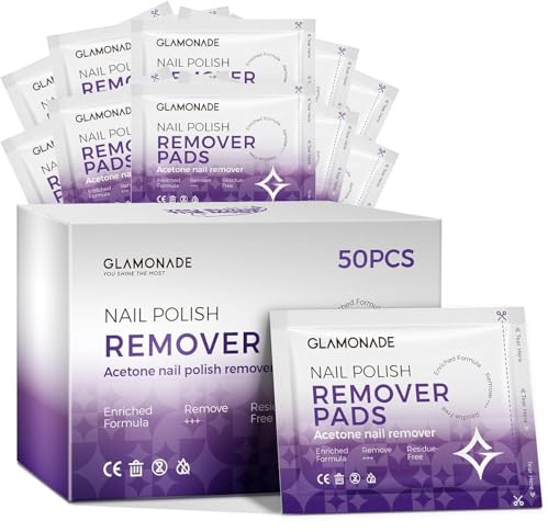 Glamonade Nail Polish Remover Pads: Nail Varnish Remover Pads Acetone Nail Polish Remover Wipes 50 PCS Individually Wrapped Conveniently Quickly Portable