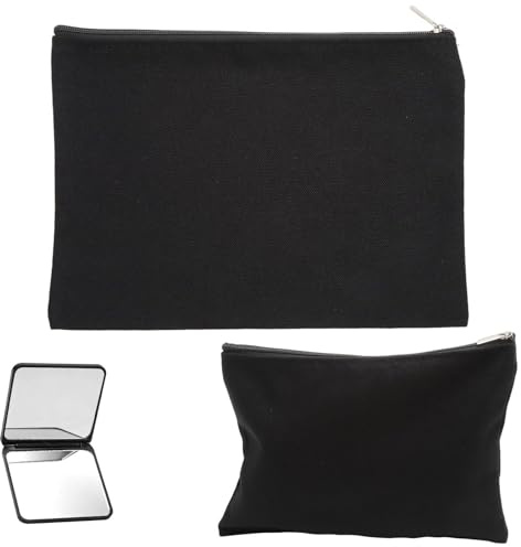 KQDRAVINE 2 Stück Kosmetiktasche Mädchen Damen mit Einem Kleinen Spiegel, Schminktasche, Kosmetikbeutel, Schwarz Krimskrams Kulturbeutel Make up Tasche, Schminktasche Klein, Kosmetiktasche Klein