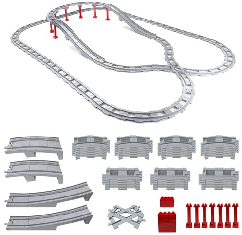 Chingcoo 67-teiliges City Eisenbahn Schienen Set mit Kreuzungs-, Gerade-, Kurven- und Rampenschienen für Jungen und Mädchen
